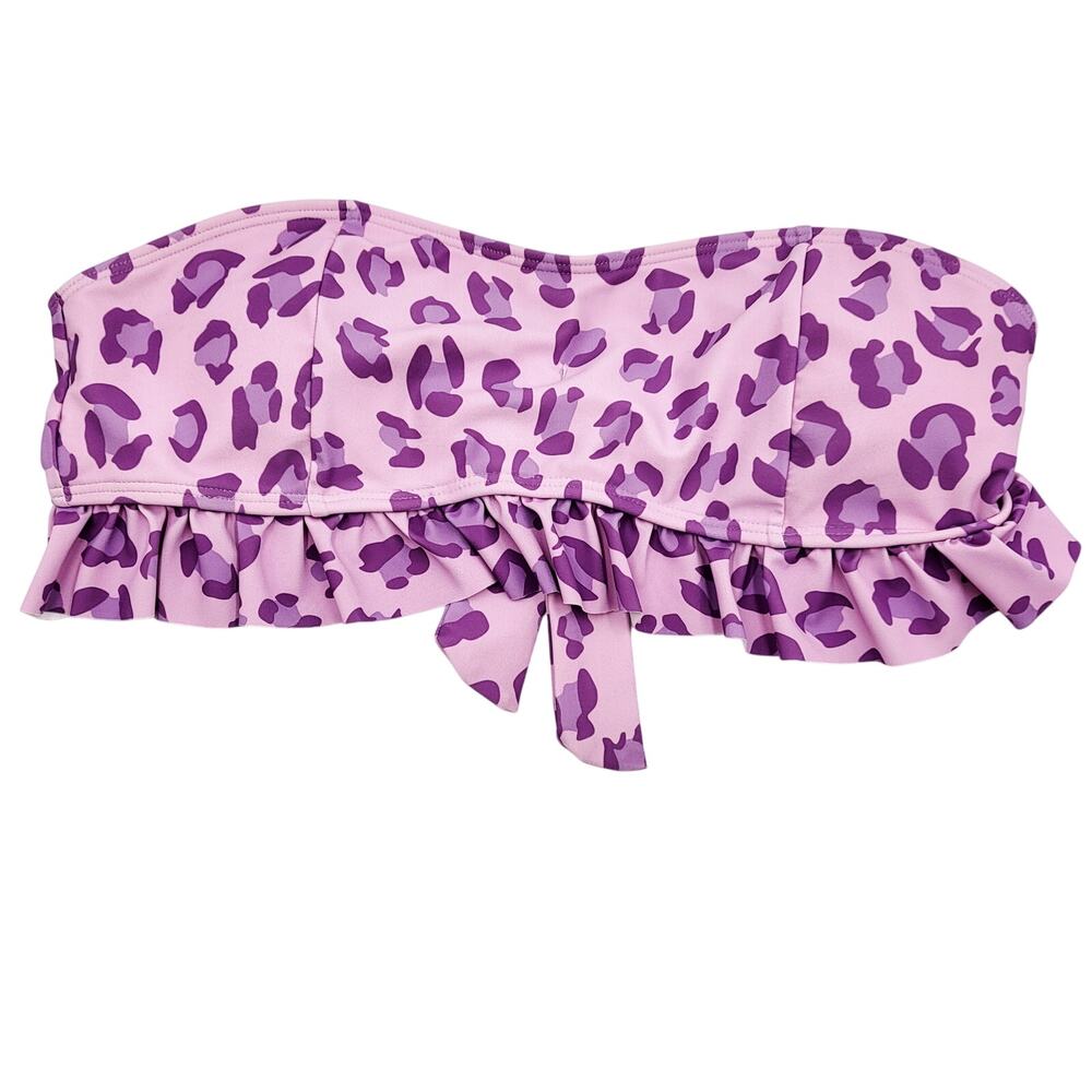 Romwe Light Purple Leopard Print Bandeau Ruffled Bikini Top Women's Size M
